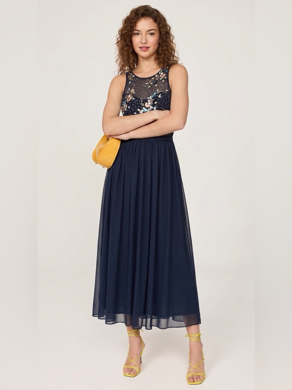 Sleeveless Navy Embroidered Maxi Dress